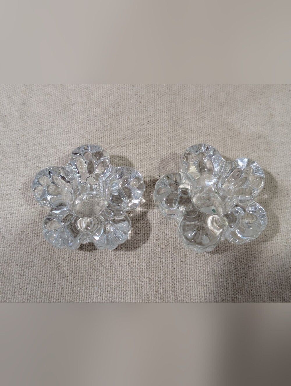 Vintage Crystal Taper Candle Holders Pair Flower Shaped Made in Taiwan Romantic - Picture 6 of 6